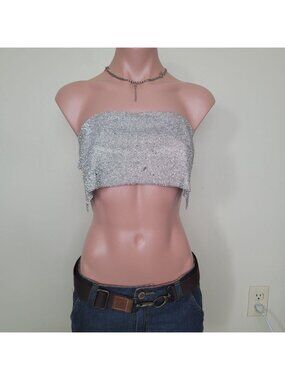 Klesis Y2K Rhinestone Aluminum Metal Mesh Sling Crop Top (S)